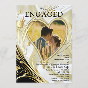 Black with Gold on Champagne Silk Engagement Invitation