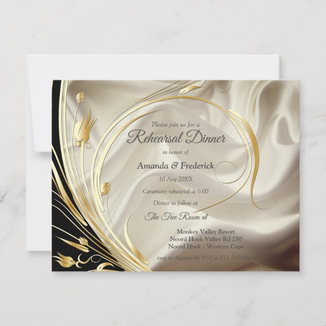 Black with Gold on Champagne Silk Invitation (Front)
