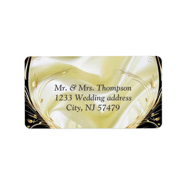 Black with Gold on Champagne Silk Label (Front)