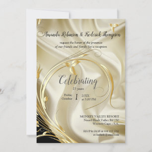 Black with Gold on Champagne Silk reception  Invitation