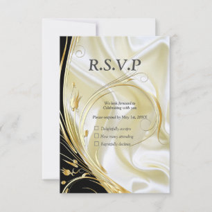 Black with Gold on Champagne Silk RSVP Card