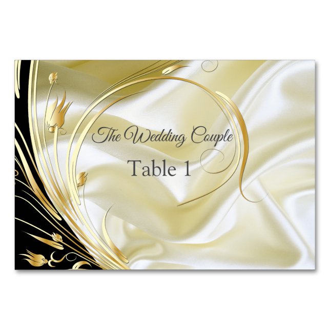 Black with Gold on Champagne Silk Table cards (Front)