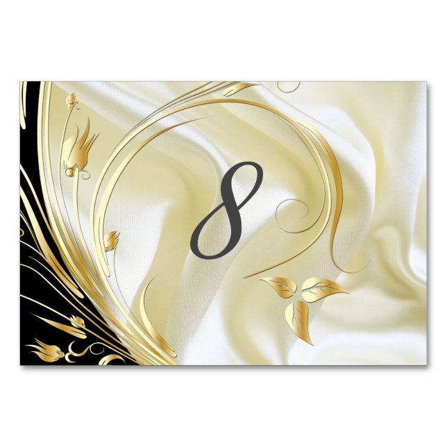 Black with Gold on Champagne Silk Table Number (Front)