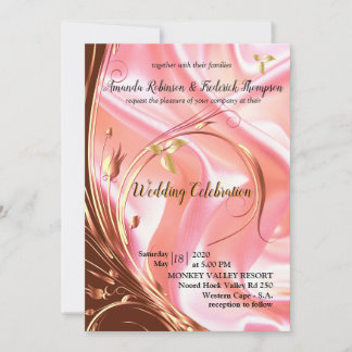 Black with Gold on Champagne Silk Wedding Invitation