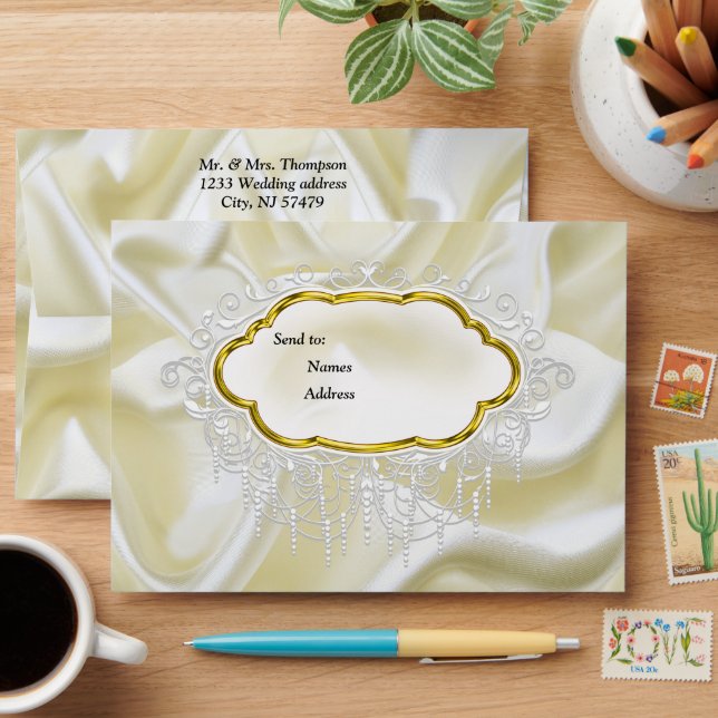 Black with Gold on Silk texture Envelope (Desk)