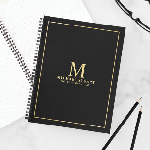 Black with Gold Personalised Monogram and Name Notebook