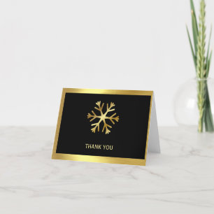 Black with Gold Snowflake Folded Thank You Card
