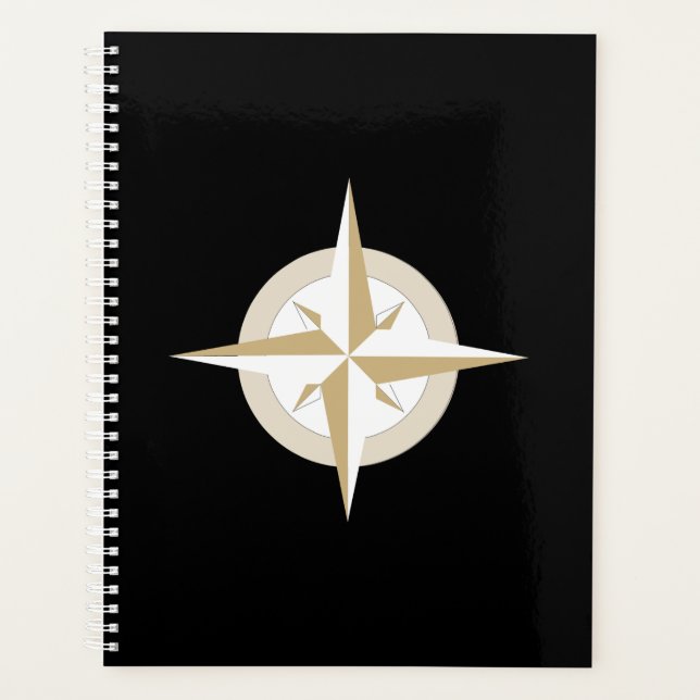 Black with Gold White Compass Planner (Front)