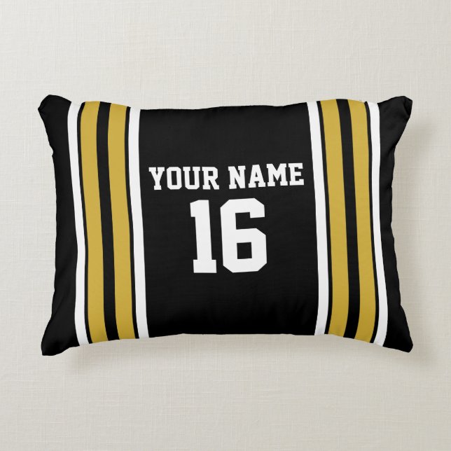 Black with Gold White Stripes Team Jersey Decorative Cushion (Front)