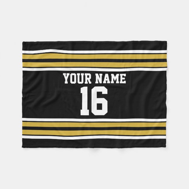 Black with Gold White Stripes Team Jersey Fleece Blanket (Front (Horizontal))