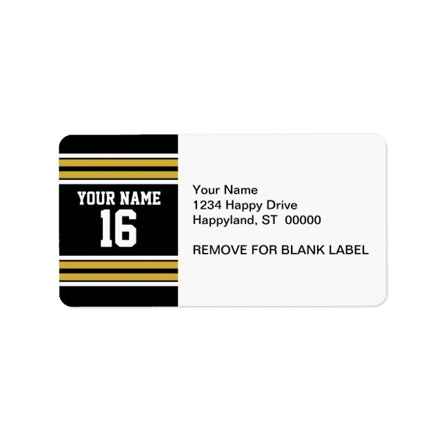Black with Gold White Stripes Team Jersey Label (Front)