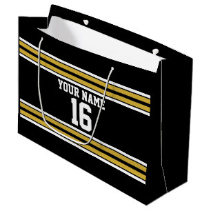 Black with Gold White Stripes Team Jersey Large Gift Bag