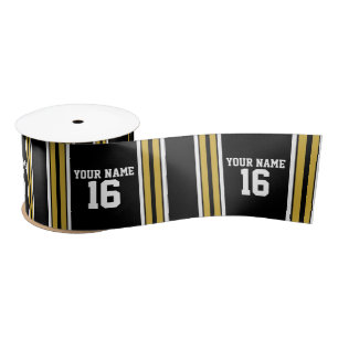 Black with Gold White Stripes Team Jersey Satin Ribbon