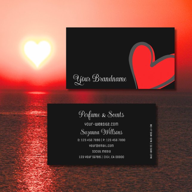 Black with Gorgeous Red Heart Modern Cute Simply Business Card (Creator Uploaded)