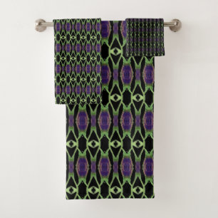 Black With Green And Purple Bath Towel Set