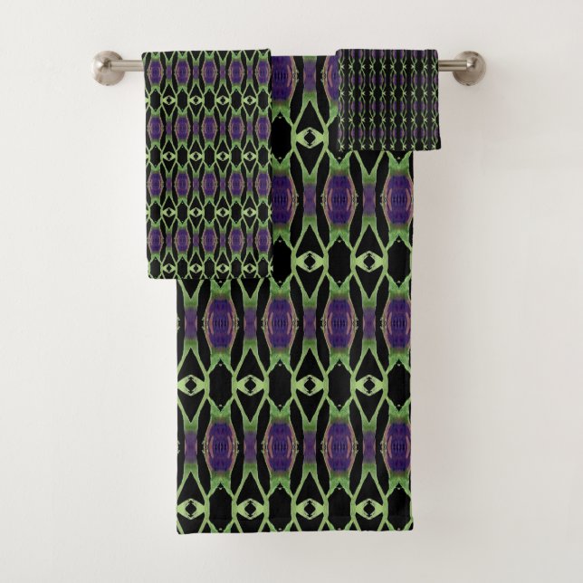 Black With Green And Purple  Bath Towel Set (Insitu)