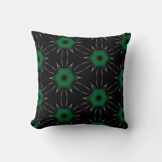 Black with Green Dot Pattern Kaleidoscope Cushion (Front)