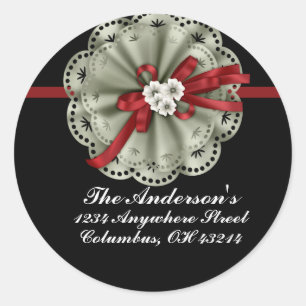 Black with Green Lace & Red Ribbon Address Labels