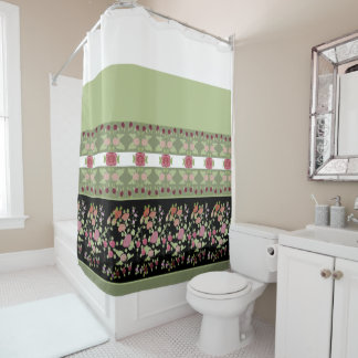 Black With Green Shower Curtain