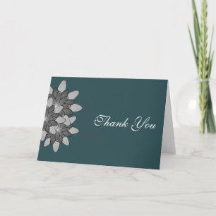 Black with Grey & Silver Floral Lotus Thank You Card