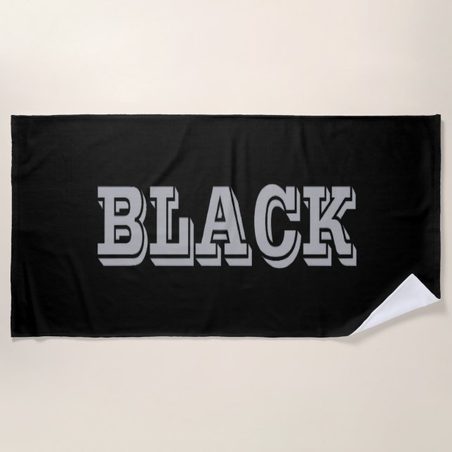 Black With Grey Text On Black Solid Colour Beach Towel (Front)