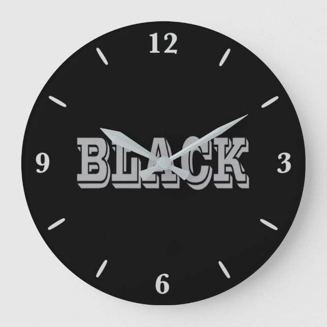 Black With Grey Text On Black Solid Colour  Large Clock (Front)