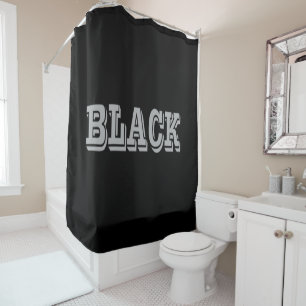 Black With Grey Text On Black Solid Colour Shower Curtain