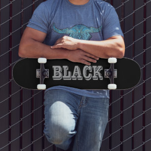 Black With Grey Text On Black Solid Colour Skateboard