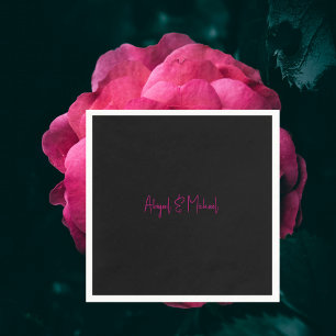 Black with Hot Pink Text Wedding Cocktail Napkin