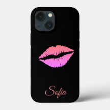 Black with lips iphone name customisation cover.