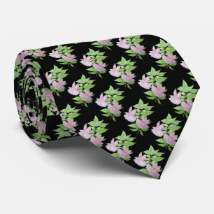 black with little pink flowers and leafs floral tie