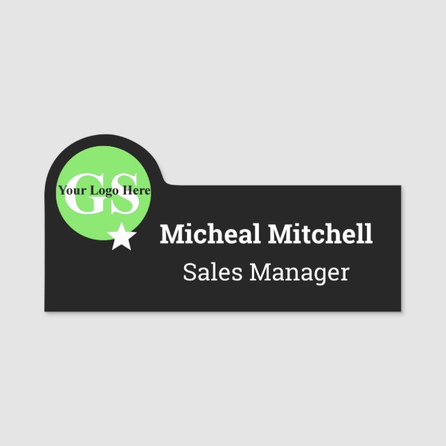 Black with Logo Business Employee Name Tag (Front)