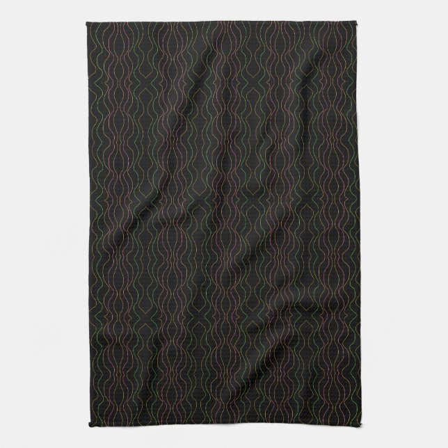 Black with modern design patterned tea towel (Vertical)