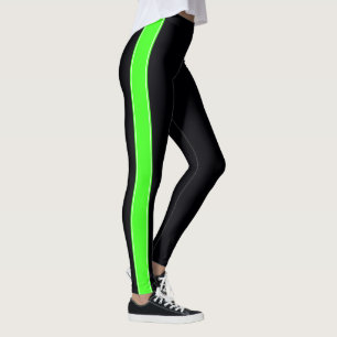 Black with Neon Green Stripes Leggings