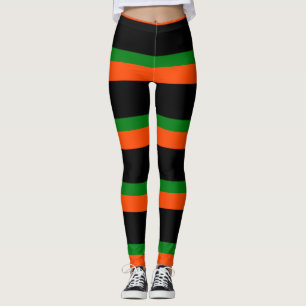 Black With Orange and Green stripes Leggings