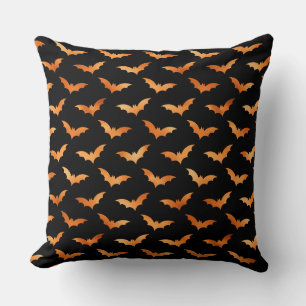 BLACK WITH ORANGE HALLOWEEN BATS CUSHION
