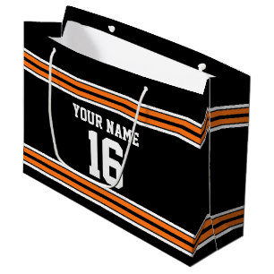 Black with Orange White Stripes Team Jersey Large Gift Bag