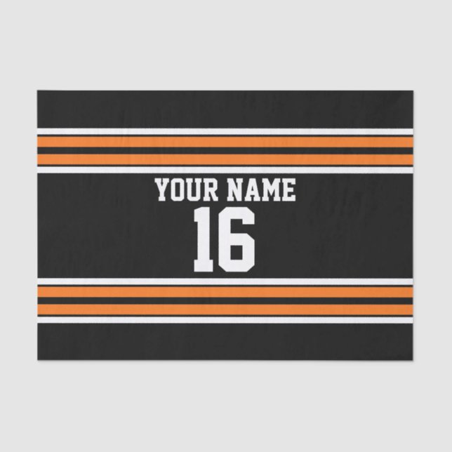 Black with Orange White Stripes Team Jersey Tissue Paper (Front)