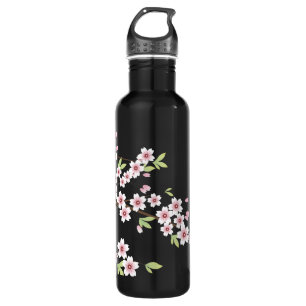 Black with Pink and Green Cherry Blossom Sakura 710 Ml Water Bottle
