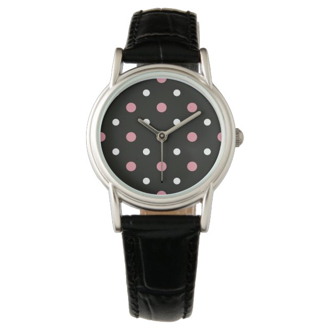Black with pink and white dots watch (Front)