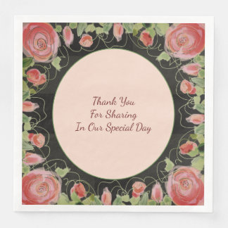 Black With Pink Floral Napkin