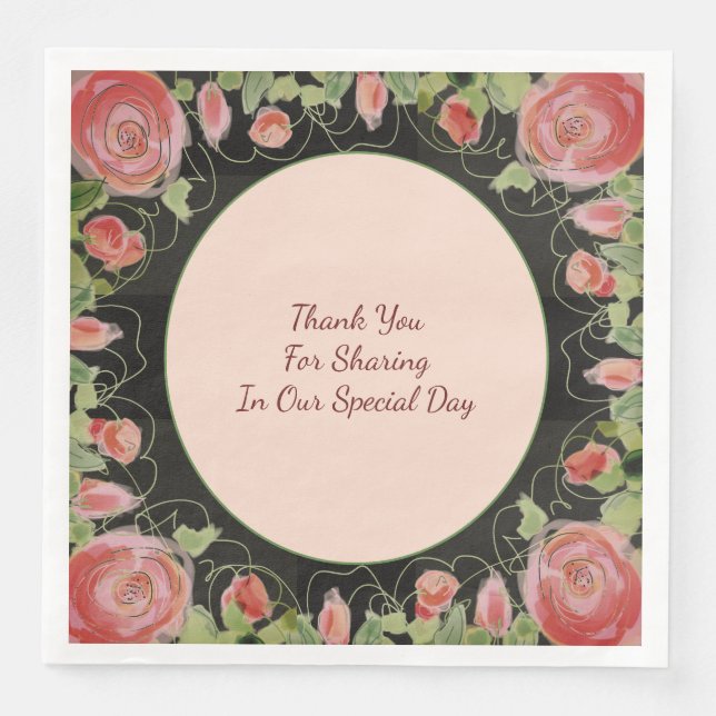 Black With Pink Floral Napkin (Front)