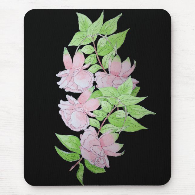 black with pink flowers all over floral pattern mouse pad (Front)