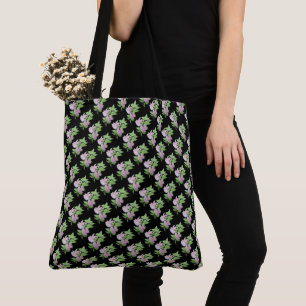 black with Pink flowers and leafs floral  Tote Bag