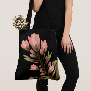 Black with pink flowers tote bag