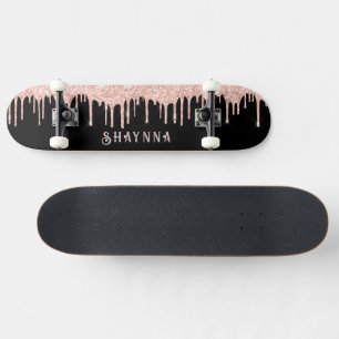 Black with Pink Glitter Drips Personalised Skateboard