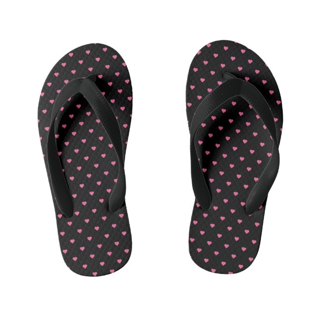 black with pink hearts kid's thongs (Footbed)
