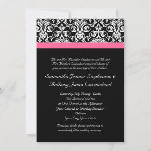 Black with Pink Passion Damask Invitation