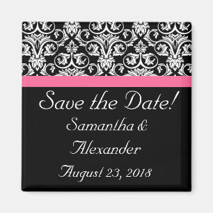 Black with Pink Passion Damask Magnet
