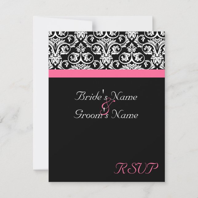 Black with Pink Passion Wedding Matching RSVP Card (Front)